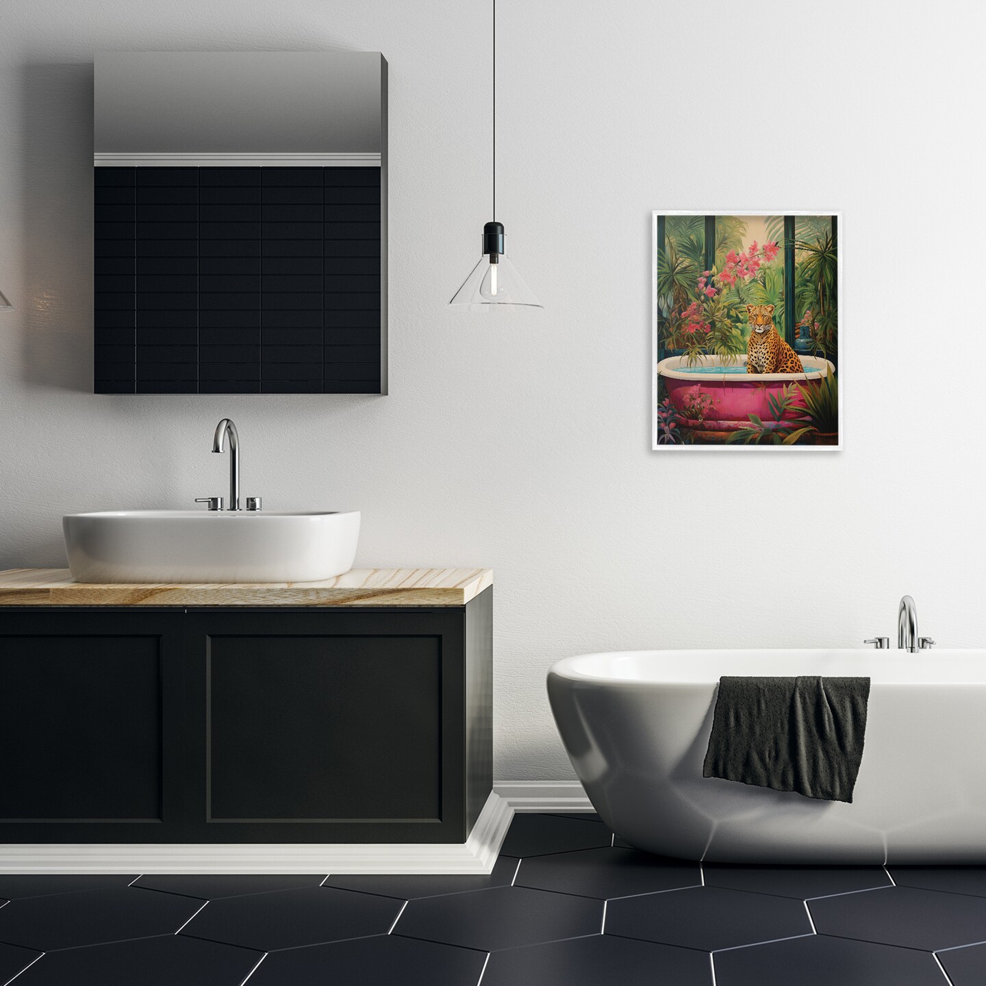 Stupell Industries Leopard in Lush Tropical Bath Framed Giclee Design by Heidi Kuntz