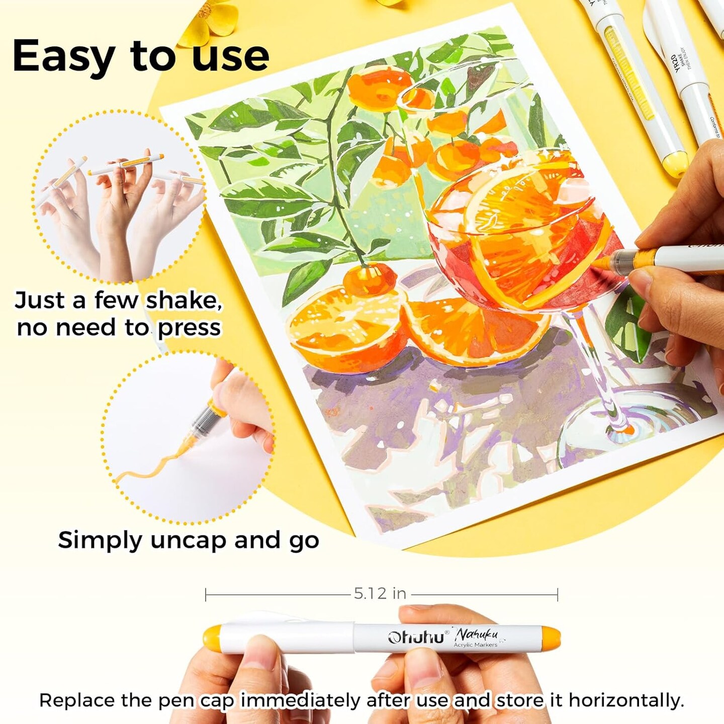 Ohuhu Acrylic Paint Markers Direct Liquid: 24 Colors Flexible Brush Tip Acrylic Markers High Opacity Paint Pens Waterproof Lightfast for Rock Painting Easter Eggs Wood Glass Ceramic Canvas - Nahuku