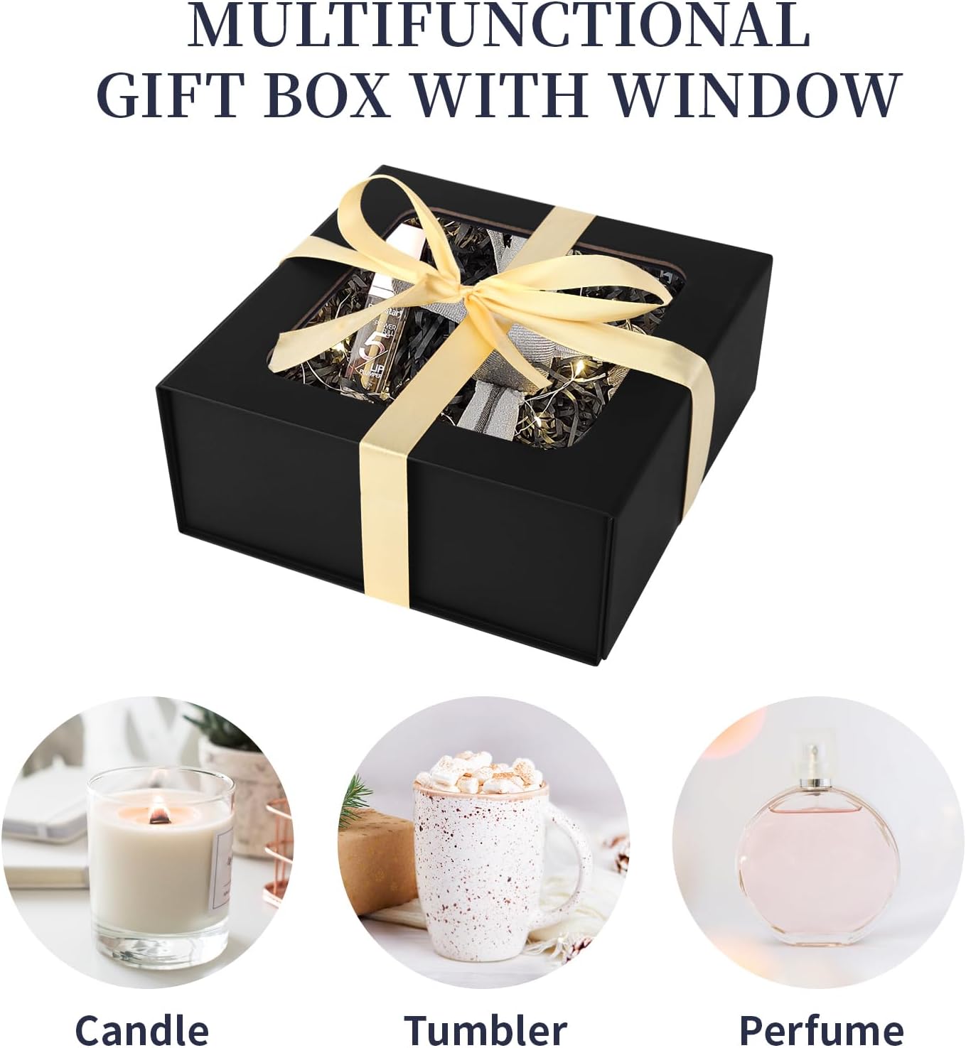 Black Gift Box with Window, 7.5&#x22;x7.5&#x22;x3.1&#x22; - Luxury Magnetic Lid Gift Box for Presents