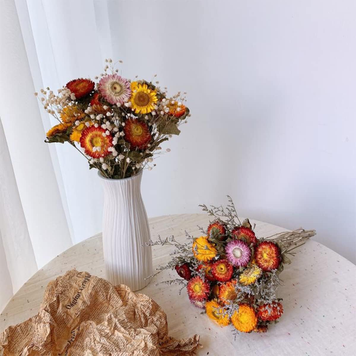 40 Pcs Natural Dried Daisy Flowers with Stems &#x2013; Summer Rustic Dried Flower Bouquet for Tabletop Decor, Wedding, Home, Office, Party, DIY Floral Arrangements &#x26; Crafts
