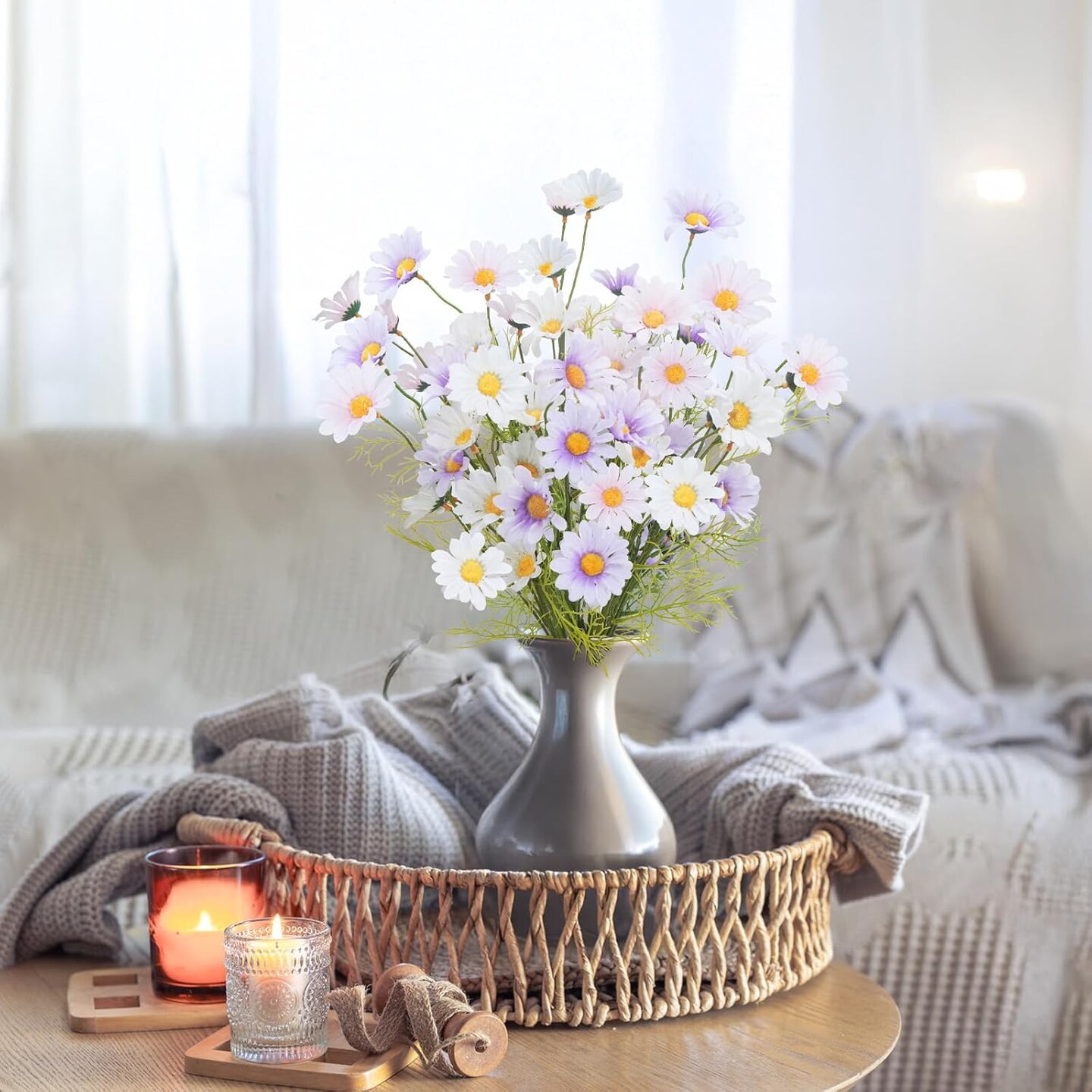 12 PCS Summer Artificial Daisy Flowers 3 Tabletop Decor Color Silk Daisy Flowers Decor UV Resistant Faux Wildflowers
