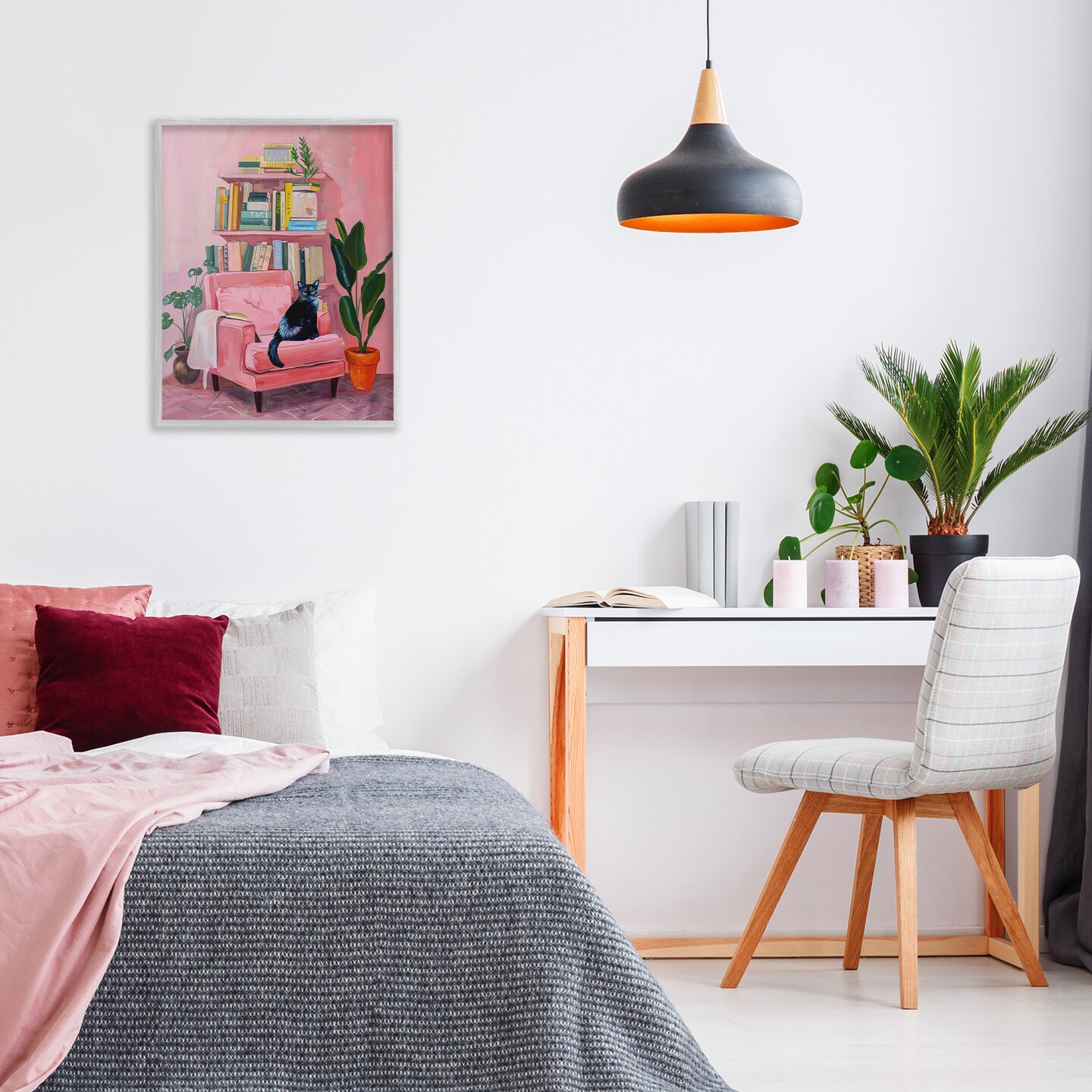 Stupell Industries Calm & Cozy Pink Interior Framed Giclee Design by Lil' Rue