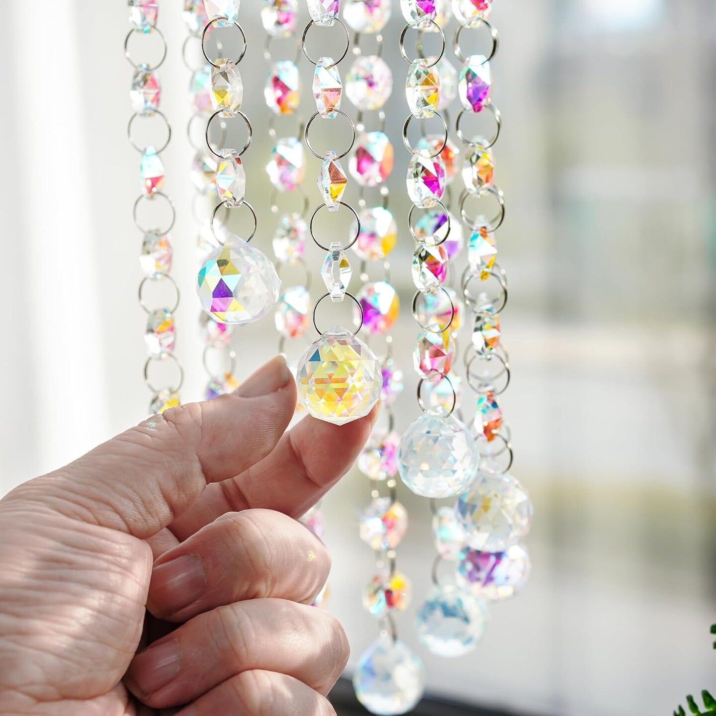 Crystal Suncatcher Chandelier Wind Chime, Crystal Prisms Balls Beads Pendant, Rainbow Maker Window Indoor Sun Catcher