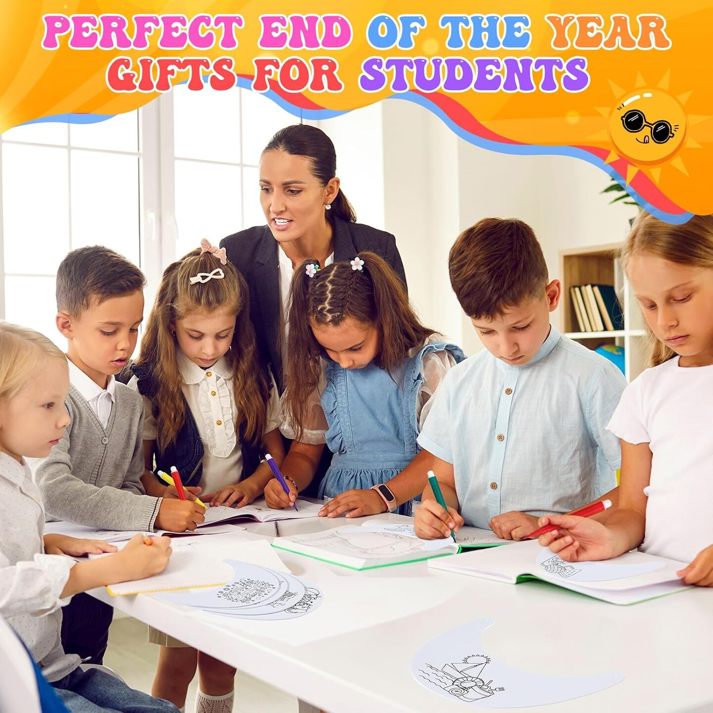 24 Sets End of Year Student Gifts, Color Your Own Foam Visors with Pens DIY Coil Visors Summer DIY Crafts for Kids Children