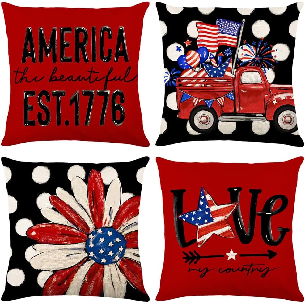 4th of July Pillow Covers 20x20 Set of 4