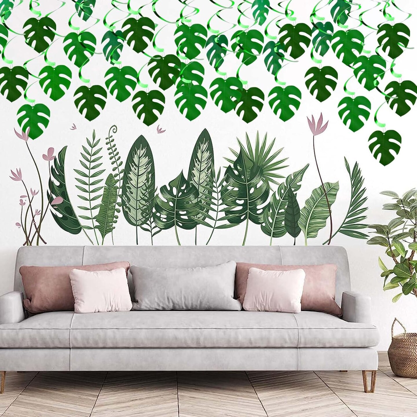 64 PCS Hawaiian Palm Leaves Swirl for Luau Party Decorations, Hawaiian Themed/Tropical Party/Jungle Safari Party Decor for Summer Baby Shower Birthday Party Favor Supplies