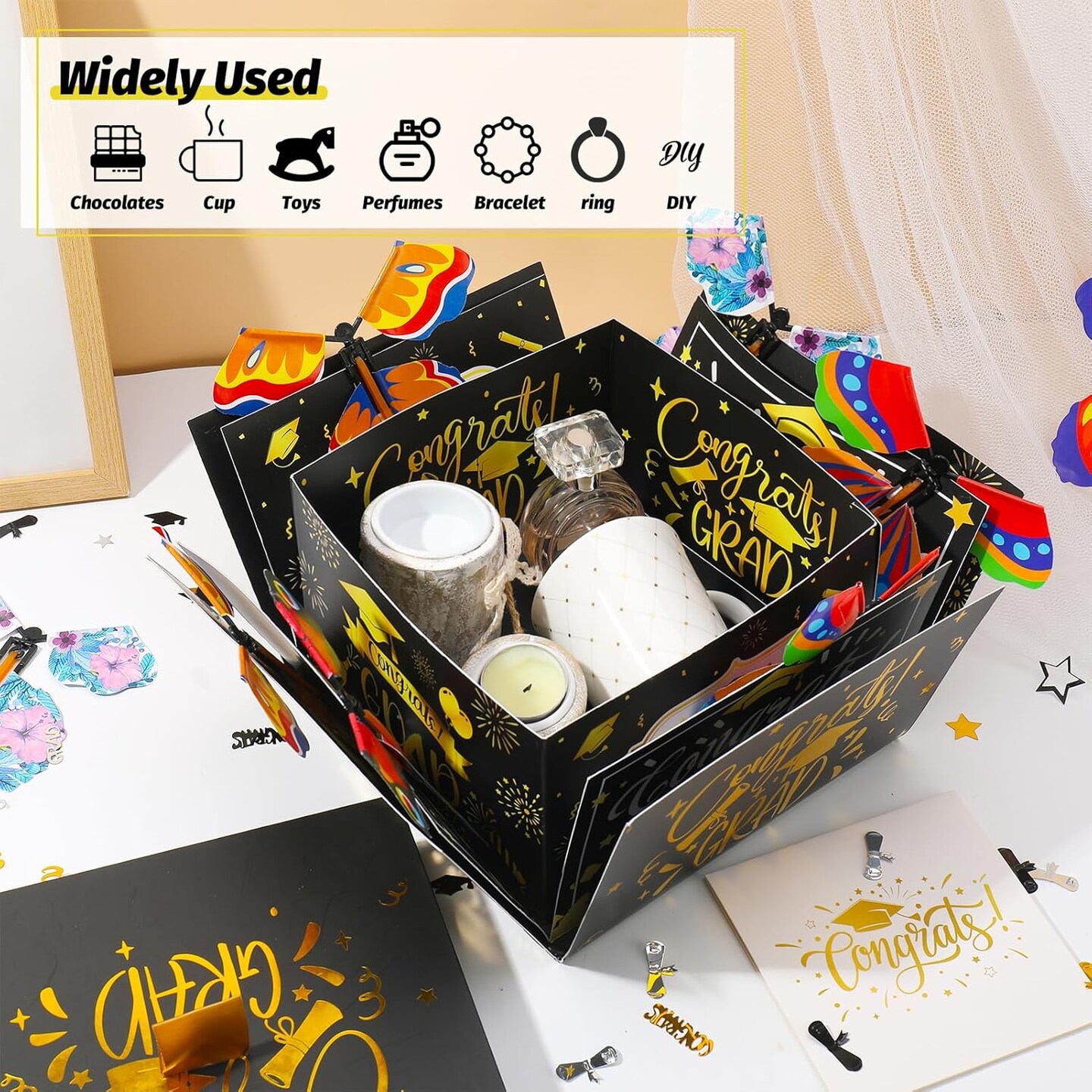 Graduation Flying Butterfly Surprise Box, Graduation Explosion Surprise Gift Box, Butterfly Party Favors DIY Exploding Surprise Butterfly Gift Box Graduation Gift for Graduate, 7.9x7.9x5