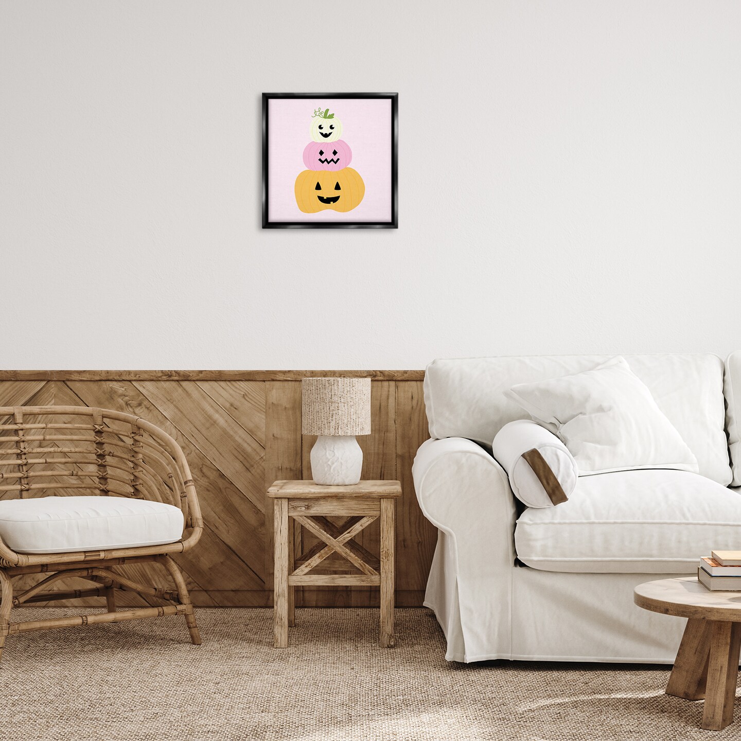 Stupell Industries Pastel Happy Jack-o-Lanterns Floating Frame Design by Sazerelli Designs