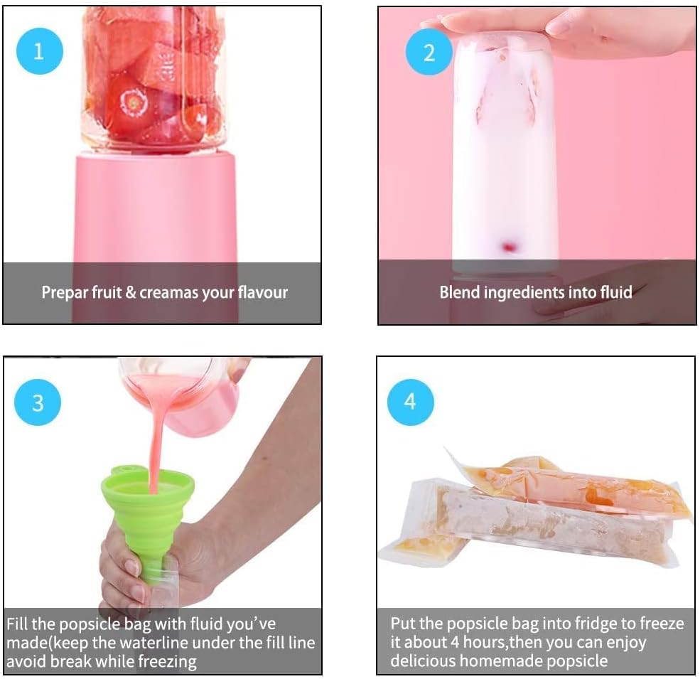 Popsicle Molds Bags, 50 Pack DIY Disposable Ice Pop Bags with Silicone Funnel (50)