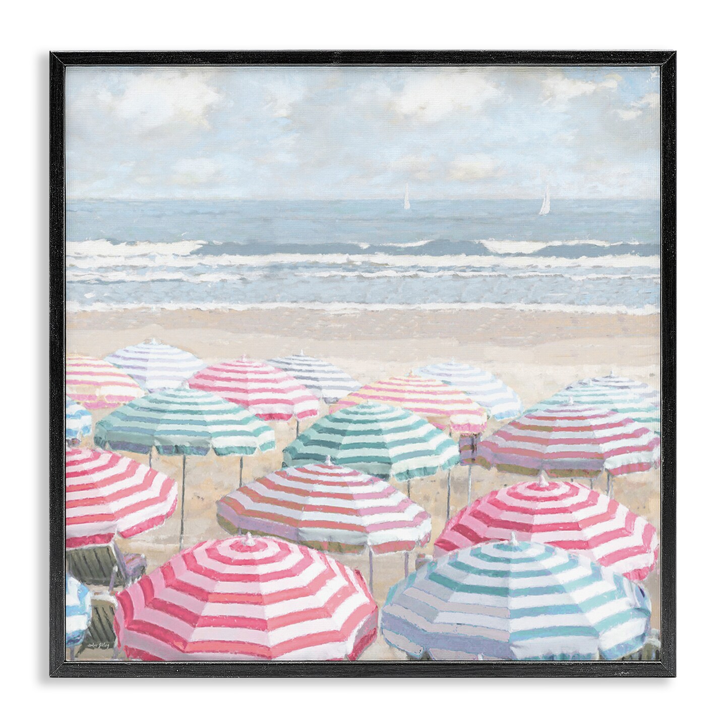 Stupell Industries Bright Beach Umbrellas Scene Framed Giclee Design by Amber Sterling