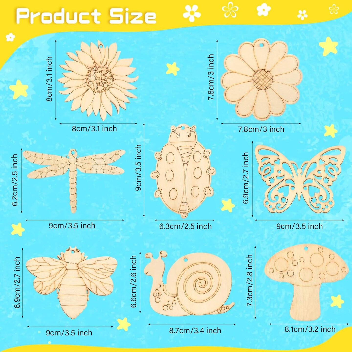 80 Pieces Unfinished Wooden Cutouts