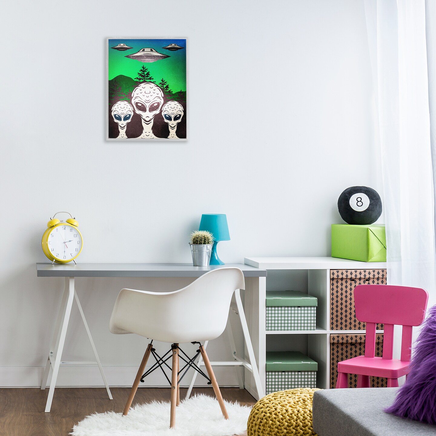 Stupell Industries Vintage Aliens & UFO Framed Giclee Design by Kim Allen