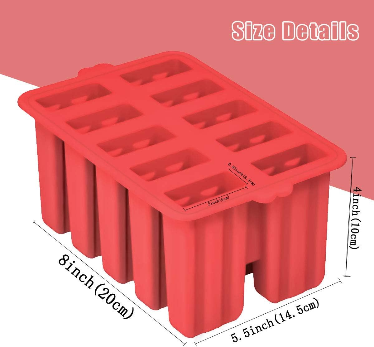 10-Cavity Silicone Popsicle Molds with Sticks & Funnel – BPA-Free Cone-Shaped Ice Pop Maker, Reusable Flexible Frozen Treat Molds (Red)