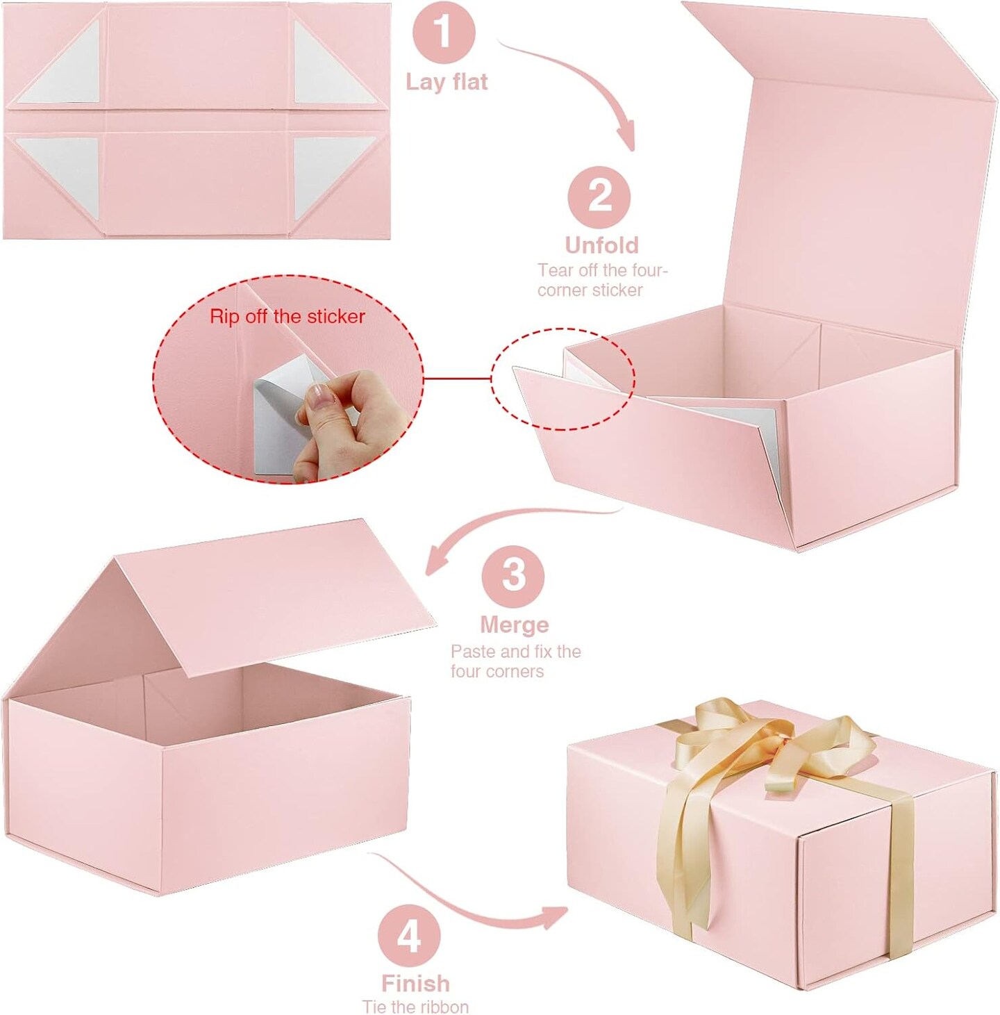 Pink Gift Box,9" X 7" X 4" with Ribbon for Presents Magnetic Closure Gift Packaging