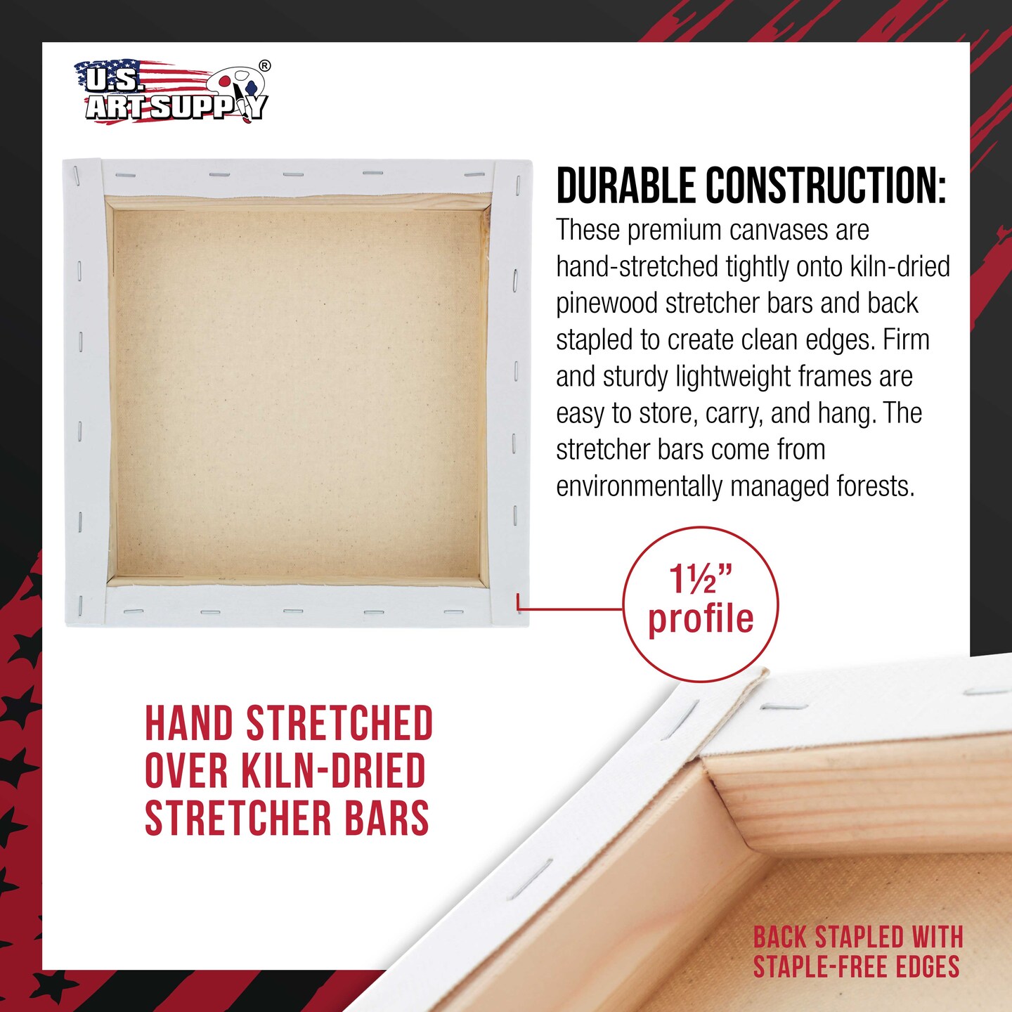 Square Stretched Canvas for Painting 10x10 inch Gallery Depth 1-1/2&#x22; Thick, 4-Pack - 12oz Acrylic Gesso Triple Primed, Professional Artist Quality, 100% Cotton - Pouring, Oil Paint