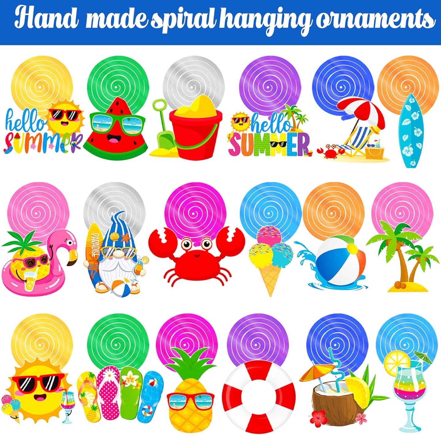 Summer Beach Pool Party Hanging Swirls Hello Summer Party Decoration 20pcs Beach Pool Themed Swirl Ceiling Summer Party Hanging Streamer for Hawaii Beach Pool Party Baby Shower Supplies