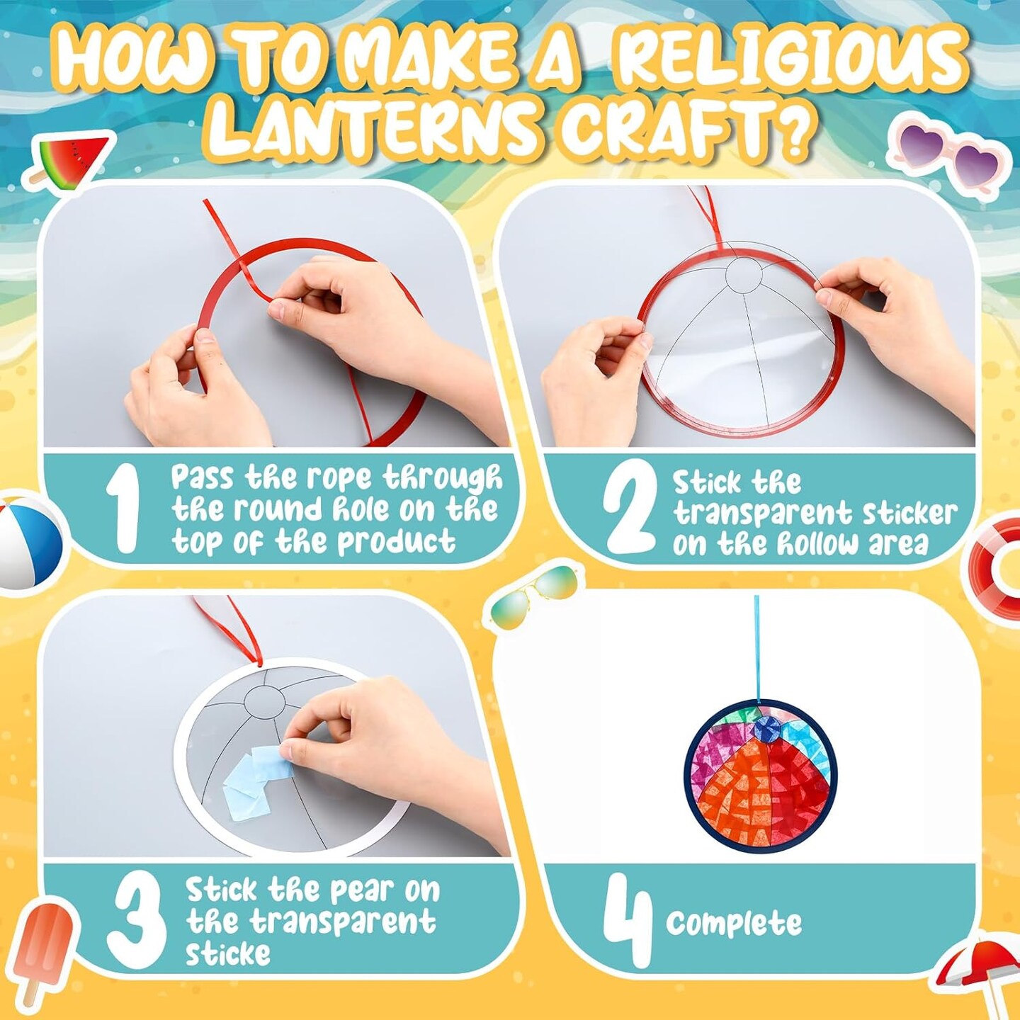 24 Sets Summer Crafts Beach Ball Paper Craft Kits Tissue Paper Sign with Colorful Sticker Acetates DIY Beach Ball Art Kits