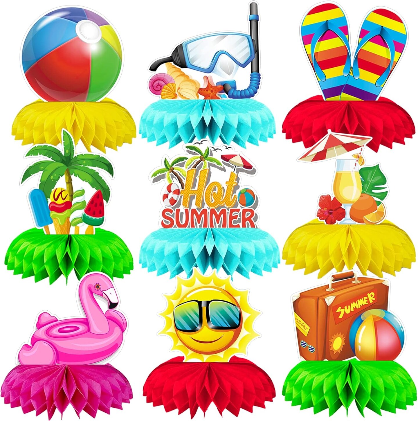 Summer Honeycomb Centerpieces, Summer Themed Party Table Decorations, Beach Honeycomb Centerpiece for Pool Table Decorations, 9 Pcs
