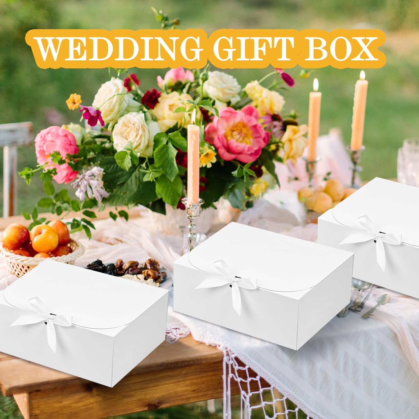 12-Pack White Gift Boxes with Ribbon, 10x10x4 Inches – Bridesmaid Proposal Boxes, Paper Gift Boxes for Wedding, Birthday, Baby Shower, Graduation (Alpine White)