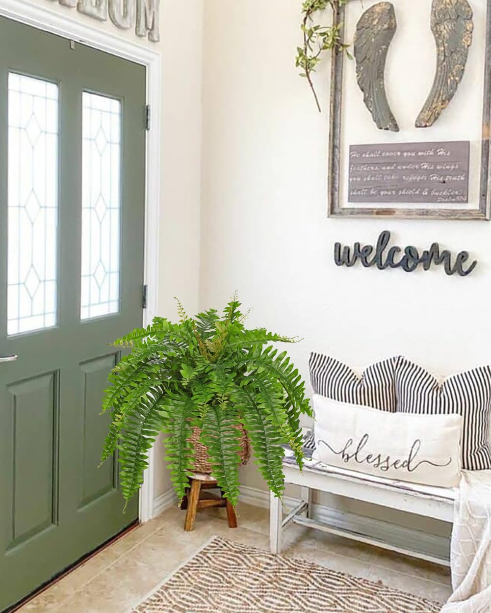 Artificial Fern Plants in Pot 25.5&#x22; Artificial Boston Fern 31 Leaves for Outdoors &#x26; Indoor Faux Potted Plant Fake Ferns Bush Plant for Patio Garden Farmhouse Porch Home Decor Green