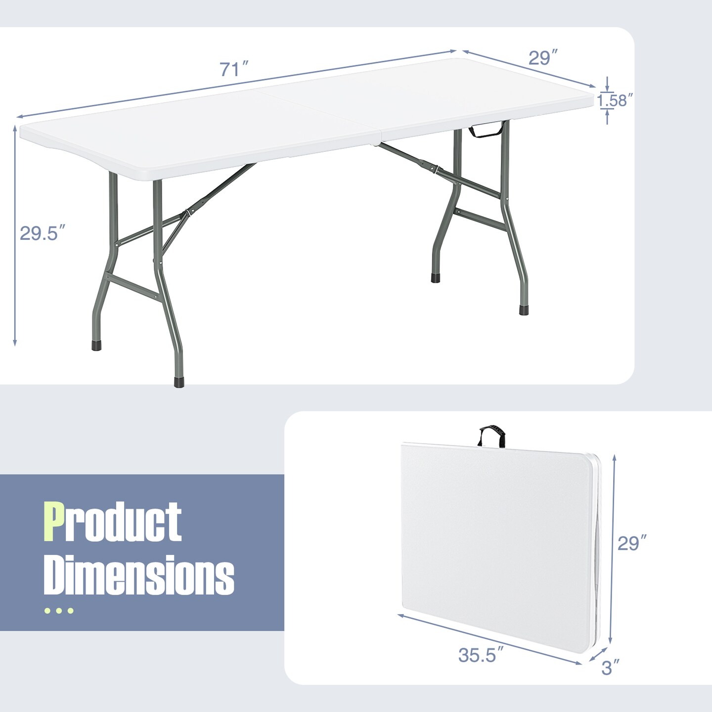 HDPE Folding Table with Metal Legs, Portable and Weatherproof