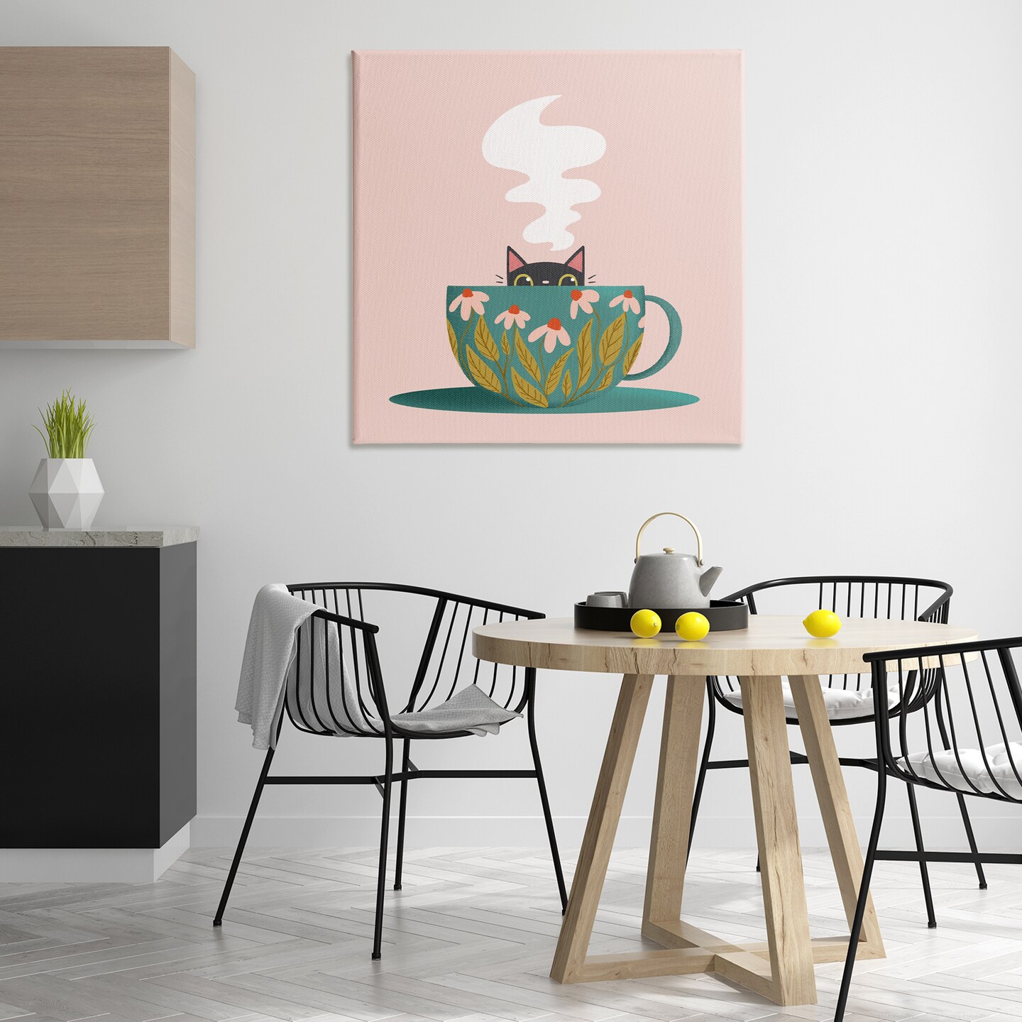Stupell Industries Cat Peeking Over Teacup Canvas Design by Sarah Hickman
