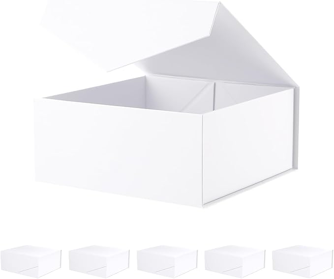 6 Gift Boxes 7.5x7.5x3 Inches, Gift Boxes with Lids, White Gift Boxes, Bridesmaid Proposal Boxes, Collapsible Gift Boxes with Magnetic Lids (Matte White)