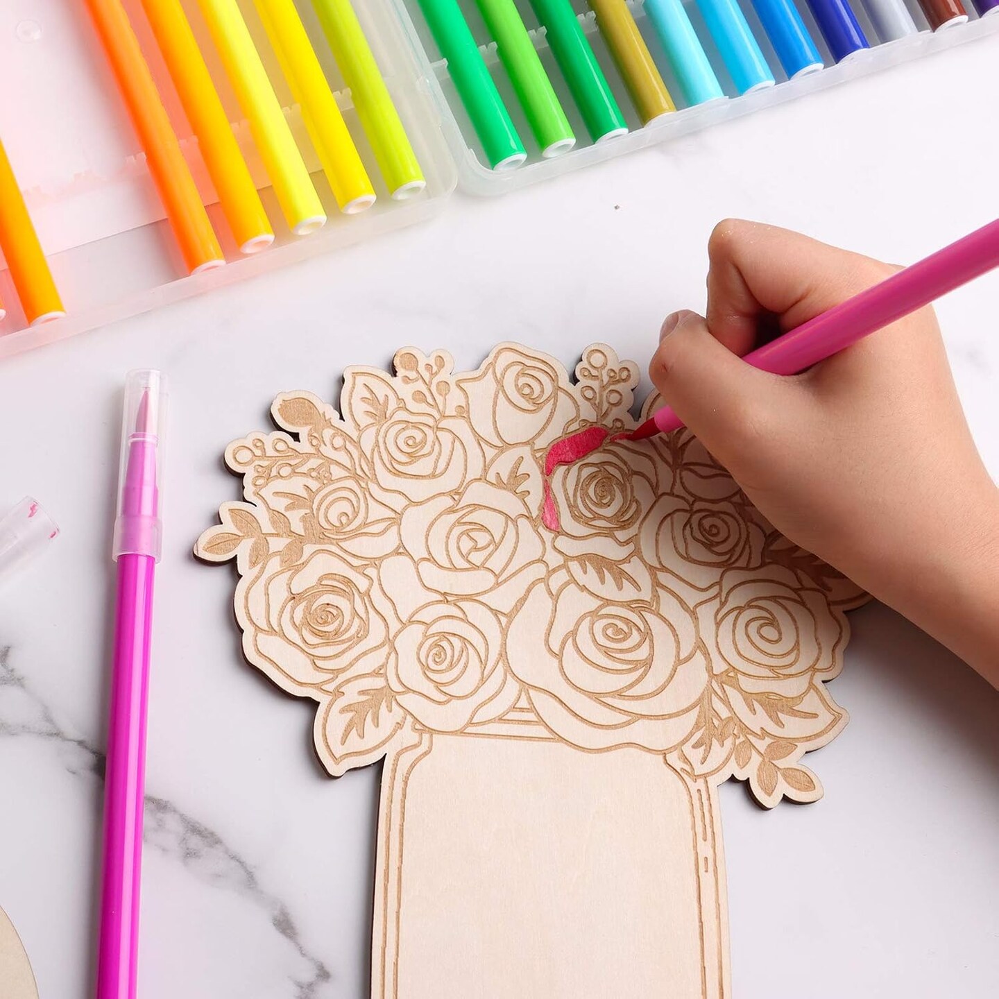 Spring Mother&#x27;s Day Flowers Crafts, Wooden Flower Card, DIY Mothers Day Gift for Mum Grandma, Blank Flower Card, Wood Ornaments Flower Embellishments Wooden Slices Home Decoration