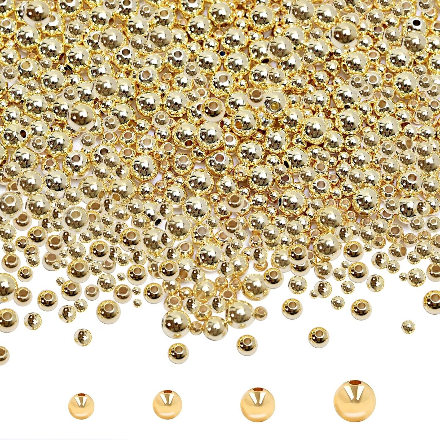 250pcs 14K Gold Filled Spacer Beads, Round Bracelet Beads,Seamless Smooth Metal Brass Beads&#xFF0C;Lasting Round Spacer Beads for DIY Necklace Bracelet Jewelry Making (5mm)