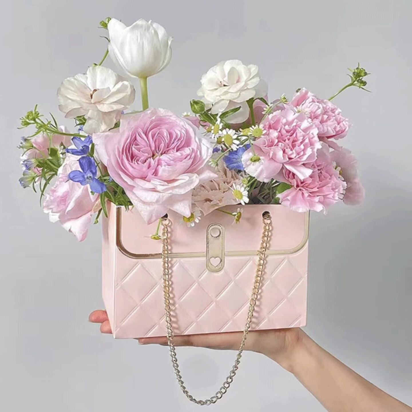 12pcs Pink Gift Boxes Gold Chain Handled Gift Boxes Romantic Wedding Favor Florist