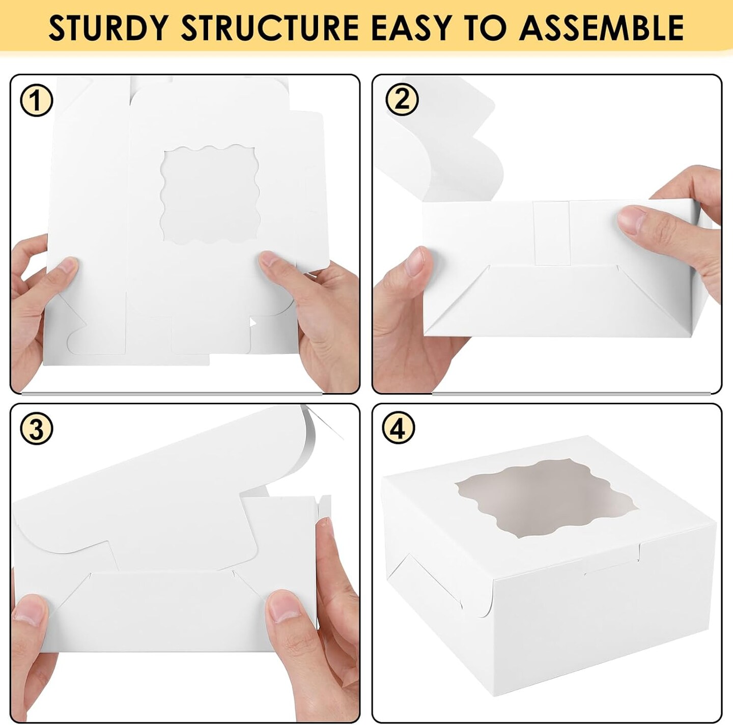 30pcs Bakery Boxes, 6x6x3 Inches Cookie Box with Window, White Treat Containers for Small Pie, Chocolate Covered Strawberries, Cupcake and Easter Pastry