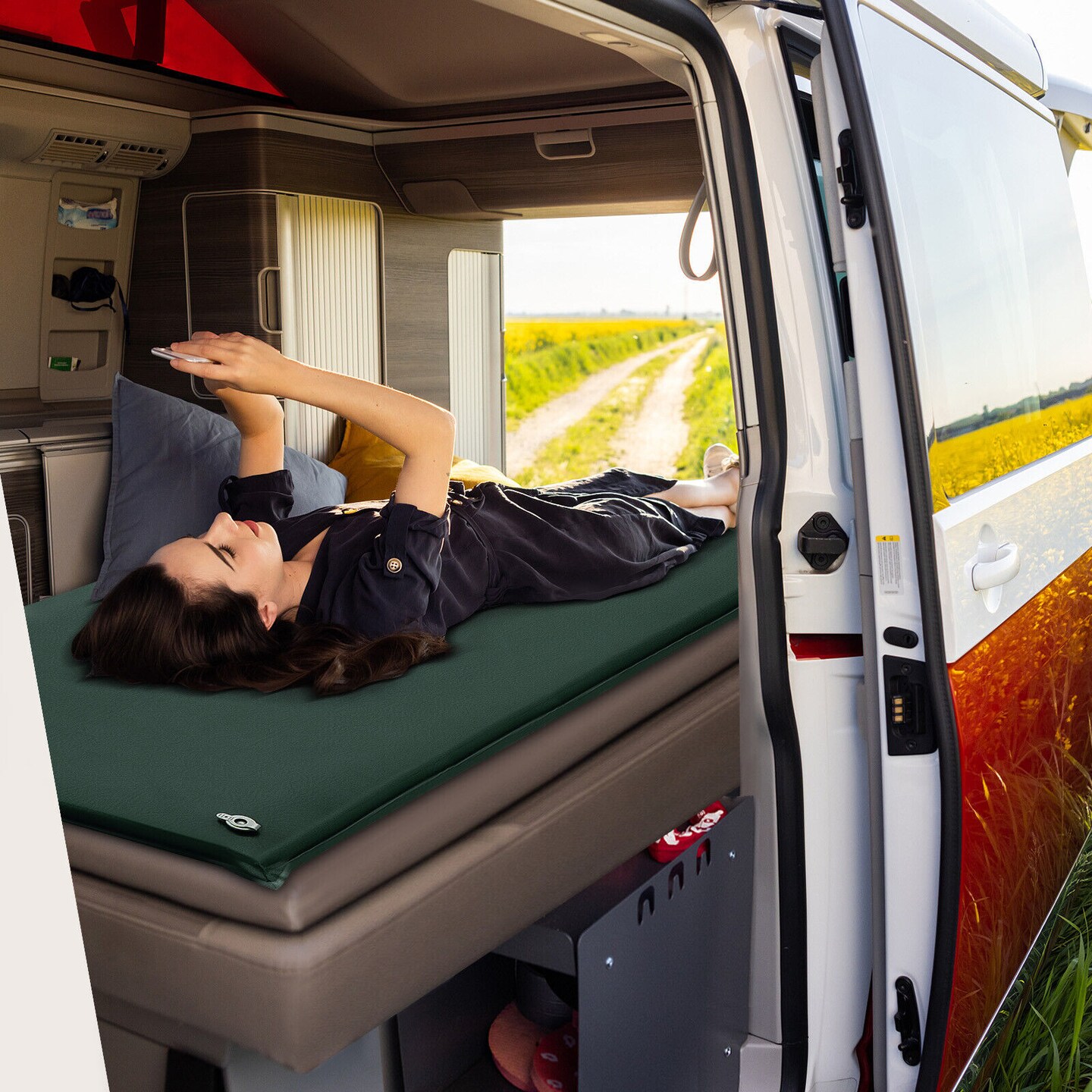 Foam Camping Mattress with Self-Inflation, Waterproof Fabric and Pillow
