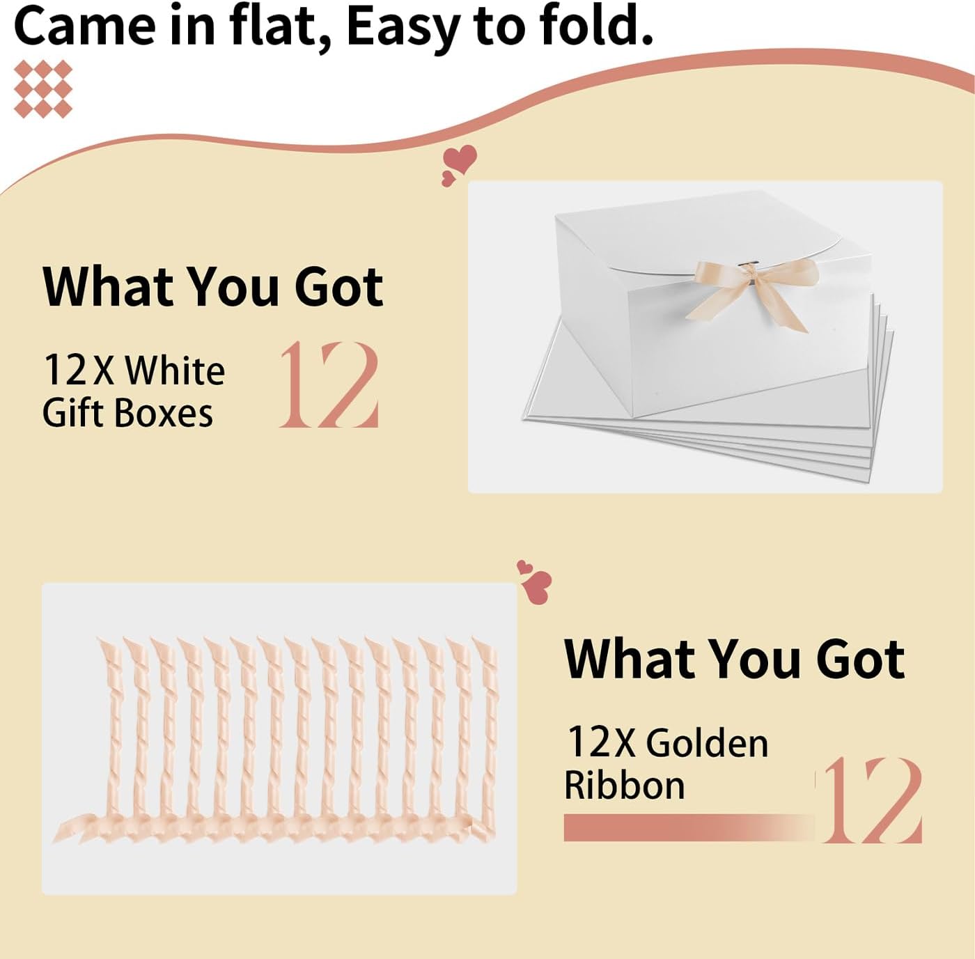 12pack Gift Boxes with Lids,White Gift Boxes Bulk with Gold Bow Ribbon,Bridesmaid Proposal Box for Presents Kraft Paper