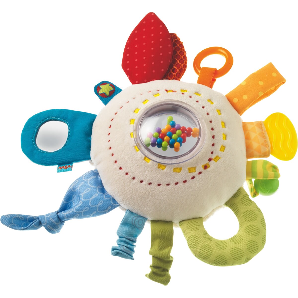 HABA Teether Cuddly Rainbow Round - Sensory Toys for Babies 6 Months+, Rattle & Baby Crawling Toys for Tummy Time, Baby Teether