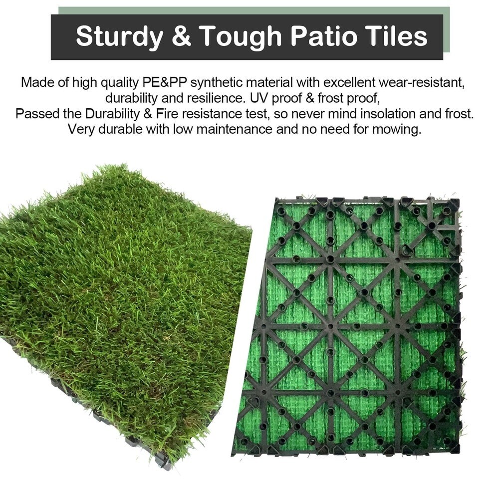 35ct 12&#x22; Artificial Grass Self-Draining Interlocking Turf Tiles