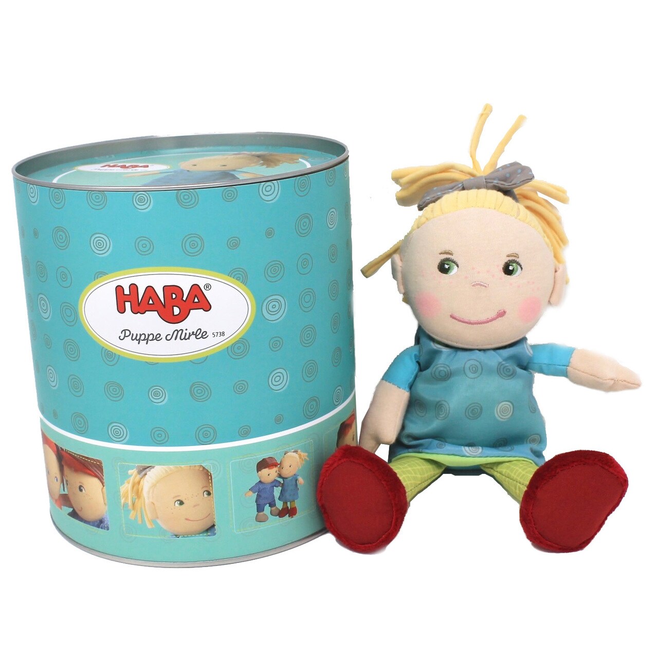 HABA Mirle Soft 8" Plush Doll in Gift Tin, My First Baby Doll for Toddlers 1-3, Perfect Small Plush Toys and Baby Shower Gift