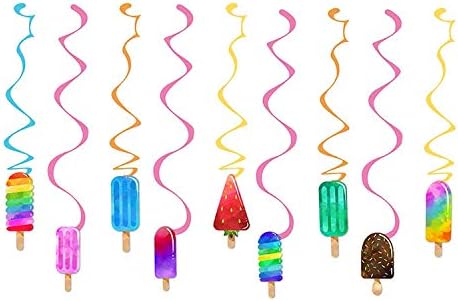 Ice Cream Hanging Swirl Decorations, Summer Popsicle Party Supplies, Ice-Cream Birthday Theme, Kids Decor for First 1st Boy Girl Baby Shower, Ice Pop Paper Favors