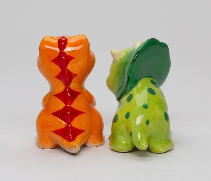 Ceramic Dinosaurs Salt and Pepper Shakers, Children&#x27;s Room Decor, Gift for Boy