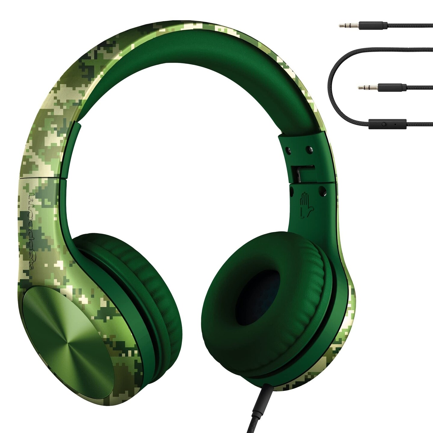 LilGadgets Connect+ Pro Wired Kids Headphones for School with Microphone, Volume Limiting &#x26; Noise Reduction Over-Ear Headset with Cord, SharePort Technology &#x26; SoftTouch Padding, Digital Camo