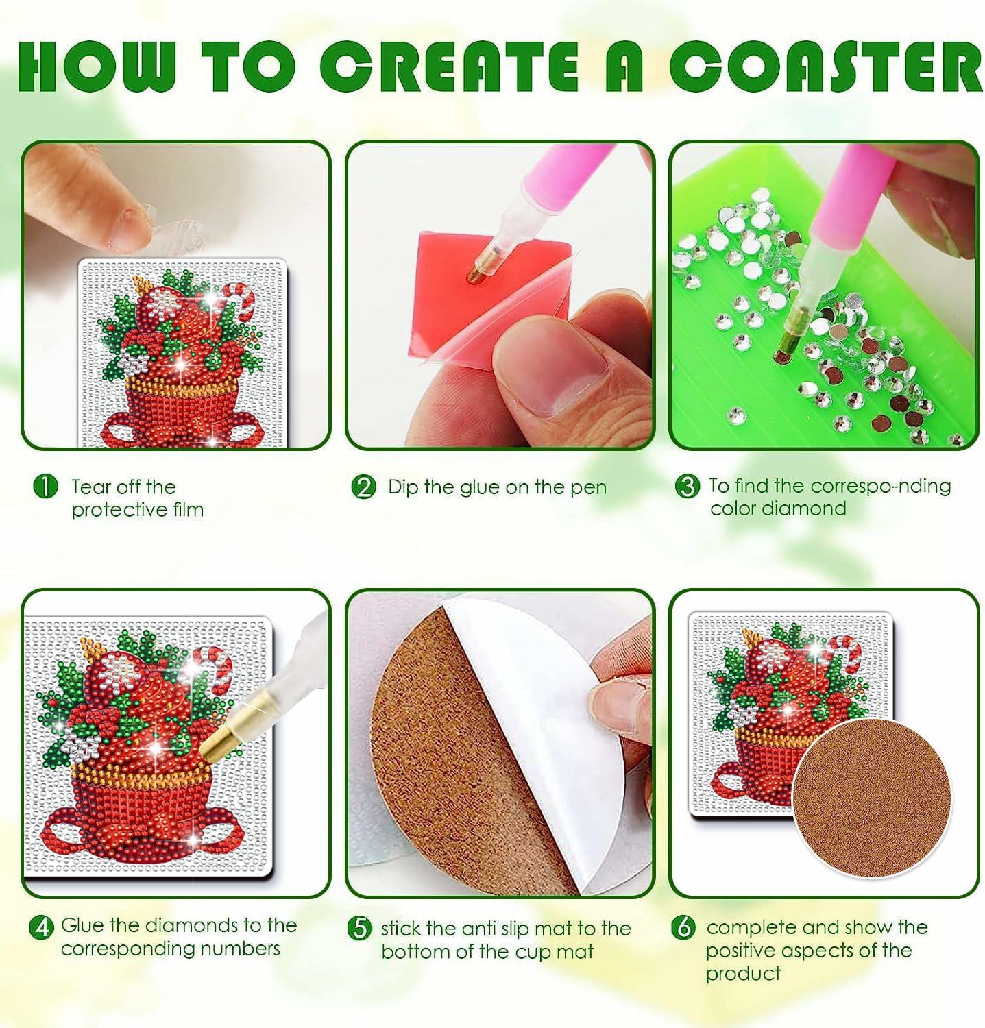 8 Pcs DIY Diamond Art Painting Christmas Cupcake Coasters with Holder, Christmas Style Coasters Diamond Art Kits for Adults Beginners. Diamond Craft Supplies Coasters for Drinks
