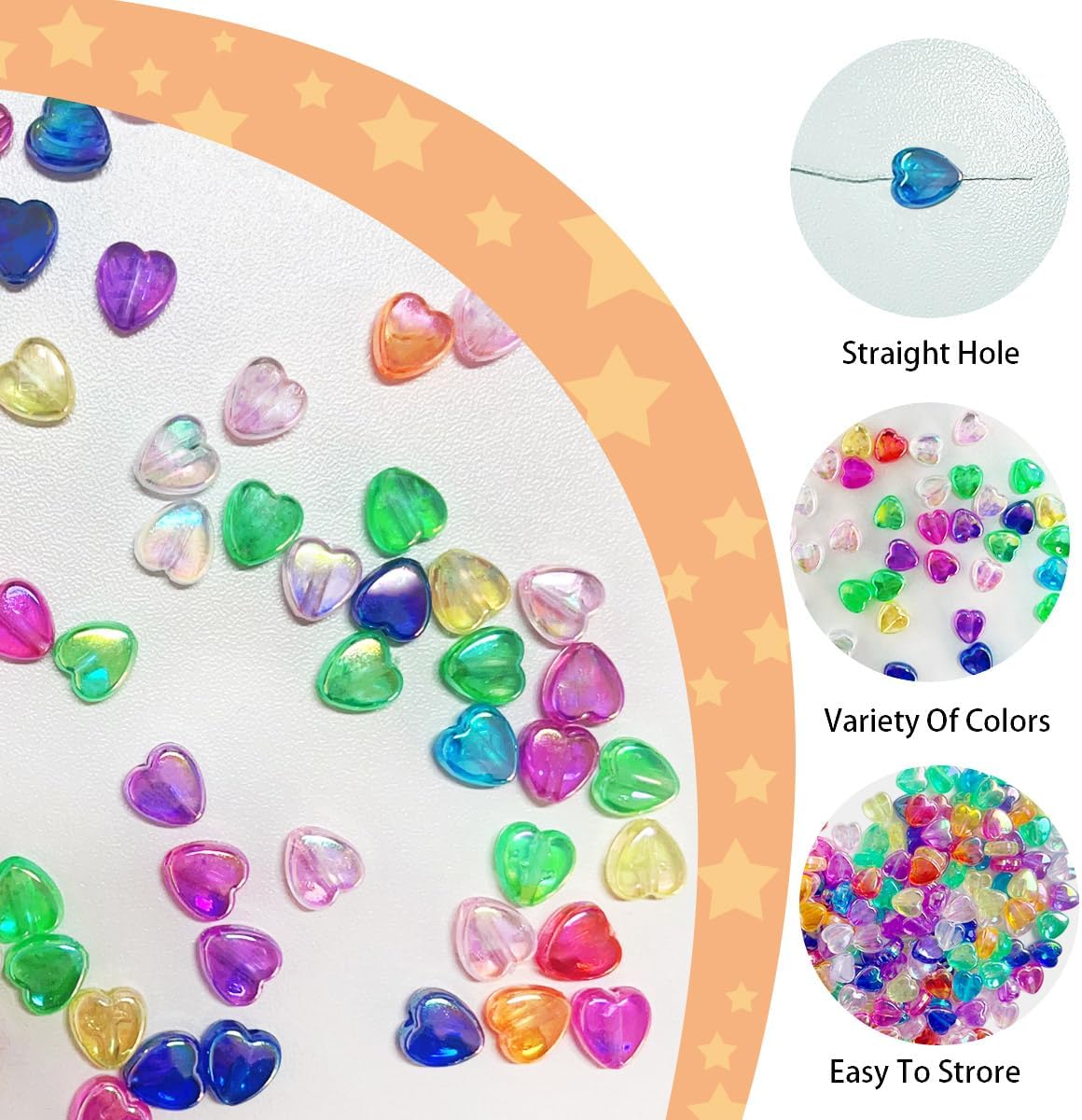 300 PCS Heart Beads, AB Acrylic Bead Heart Beads, for Jewelry Making DIY Bracelet arrings