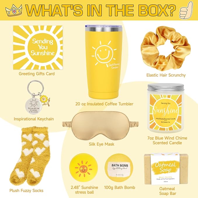 Unique 10pcs Birthday Gift Baskets for Women - Sister &#x26; Friendship Cheer Up Box with Get Well Soon &#x26; Sunshine Gifts!