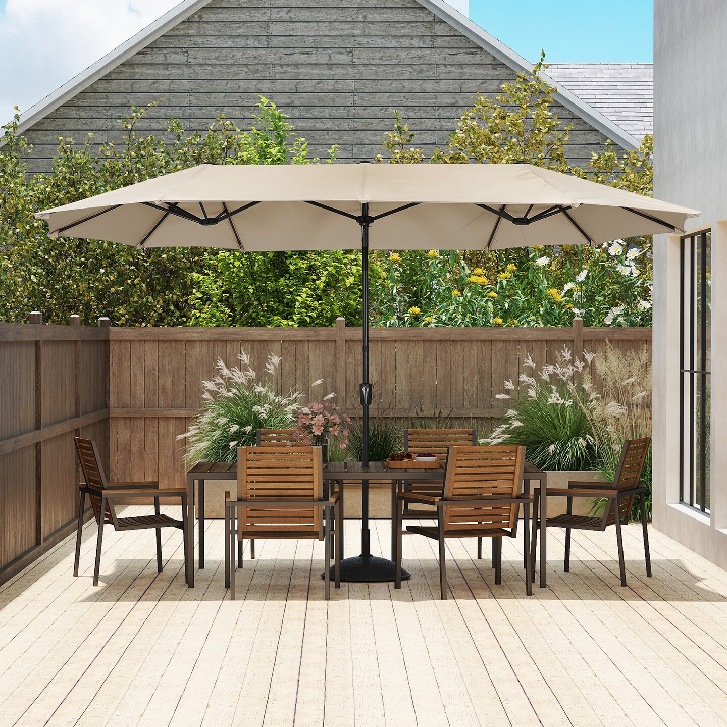 13ft Outdoor Patio Umbrella, Double Sided Market Rectangle Umbrella with Crank Handle,Large Sun Shade for Outside Deck,Backyard,Garden&#xFF08;Beige&#xFF09;