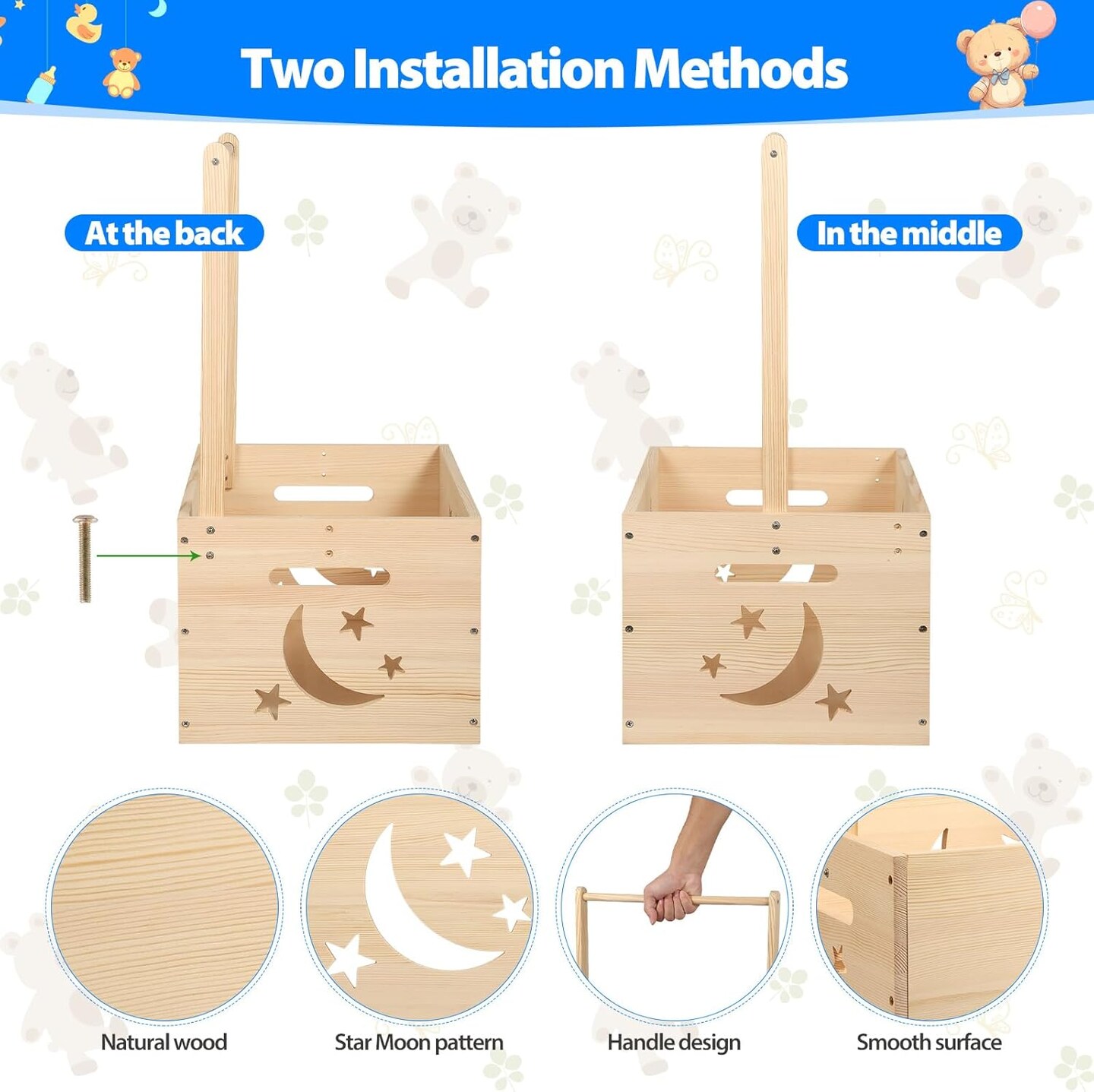 Wooden Baby Shower Crate Closet, Personalized Shower Basket Wooden Crate Box with Handle, Easy Assembly Baby Gift Basket, Pregnancy Gifts for New Parents with Hanger &#x26; Garland