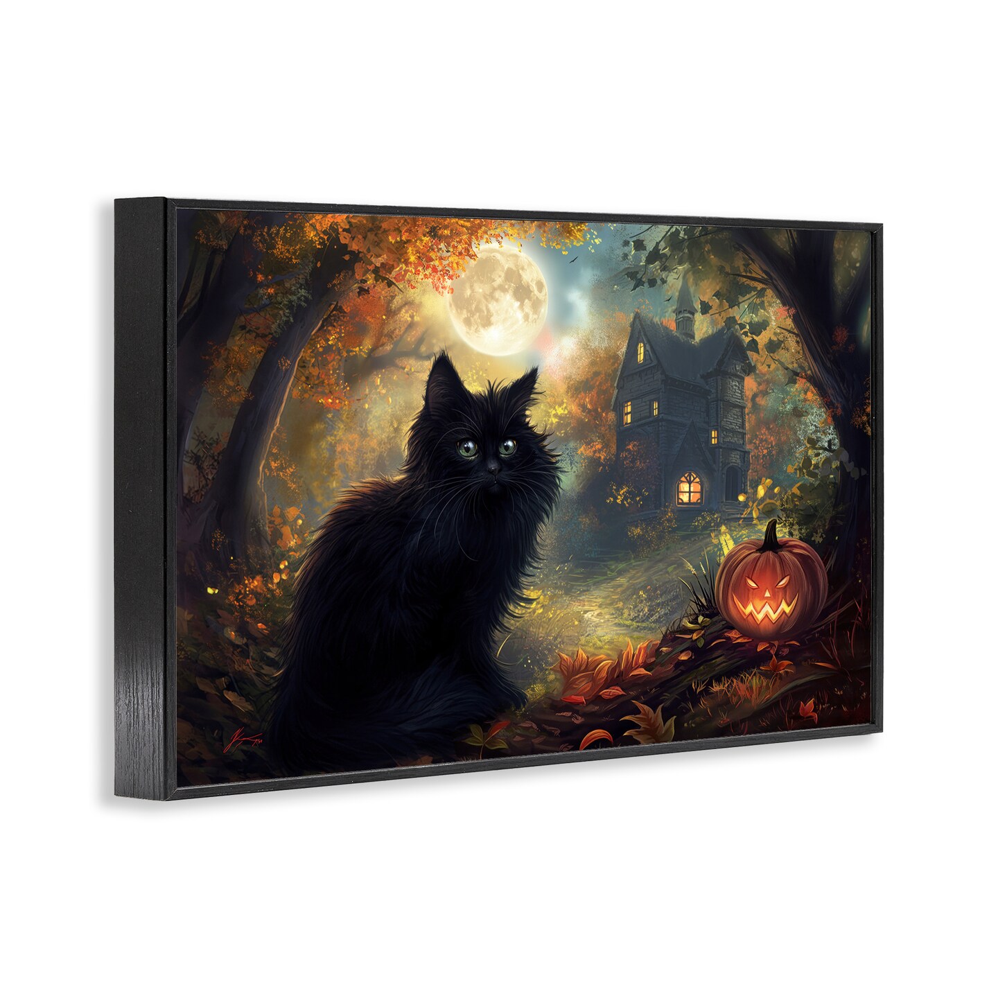 Stupell Industries Black Cat &#x26; Haunted Mansion Framed Giclee Design by Wumples