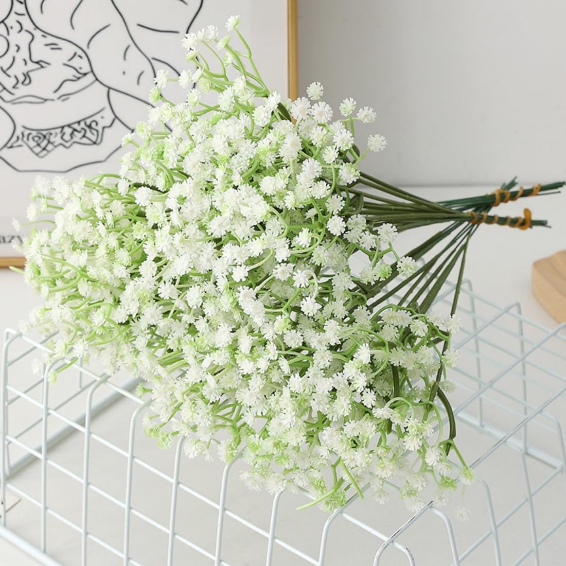 120 PCS Babys Breath Artificial Flowers,Artificial Baby Breath Gypsophila Flowers Bulk,White Flowers Real Touch Gypsophila Floral in Bulk,Home Wedding Garden Decor (120-Pcs)