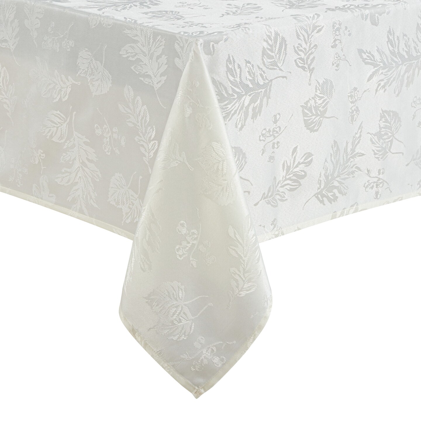 Threadmade Home Elegant Woven Leaves Jacquard Damask Tablecloth, Ivory - 60"W x 144"L