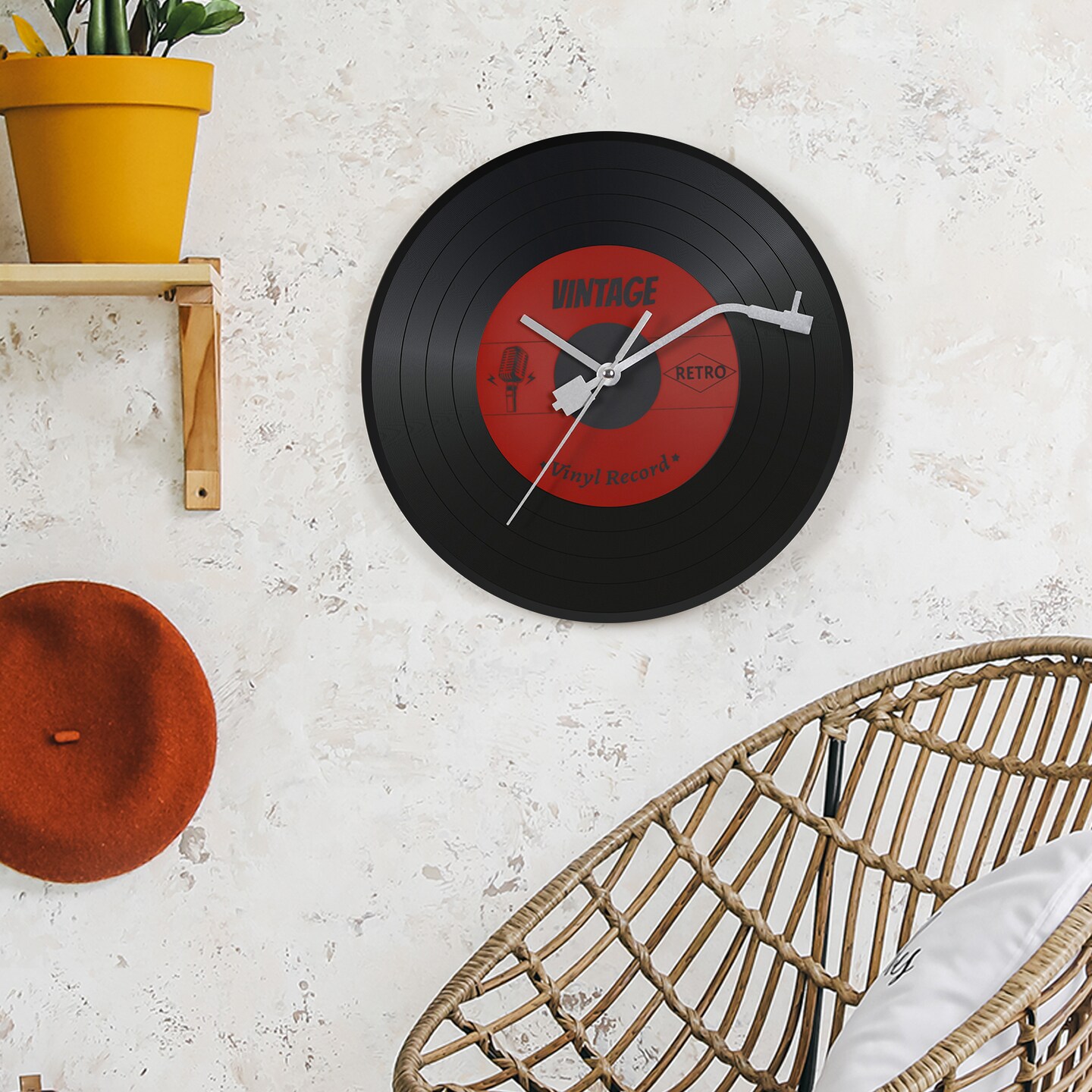 Retro Vinyl Record Wall Clock, Silent Non-Ticking Vintage Music Lover Decor Clock