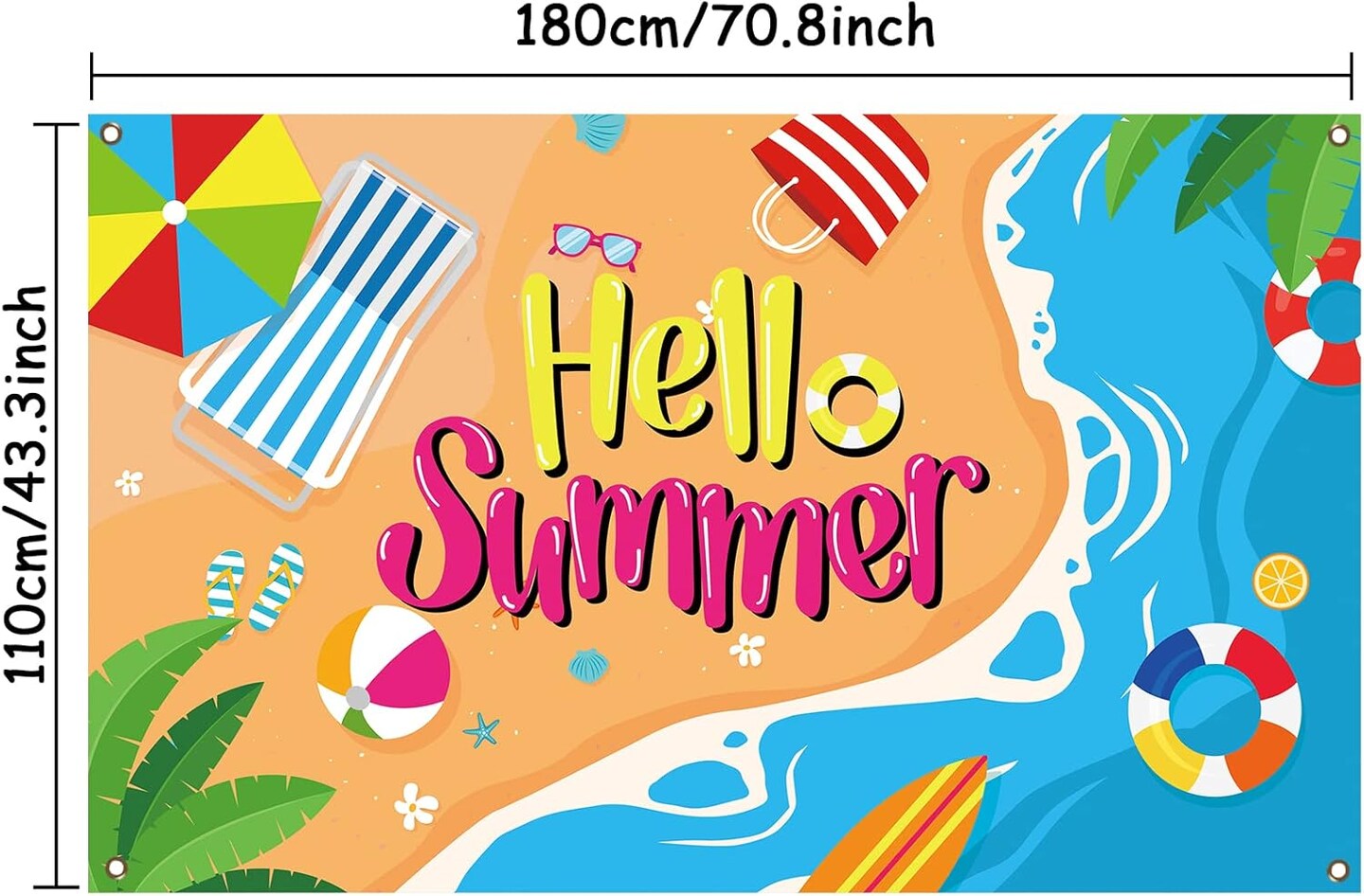 Colorful Beach Backdrop Banner | Hawaiian Surfboard Pool Party Decorations for Summer Themed Birthday, Luau & Tropical Party Supplies