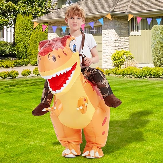 GOOSH Inflatable Ride on Dinosaur Orange Halloween Costume for Kids and Adults